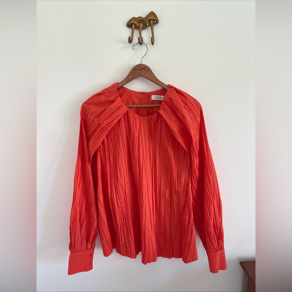 COS Women’s Pleated Long Sleeve Cape Style Open Sleeve Blouse Orange Size 44 L - Picture 1 of 9